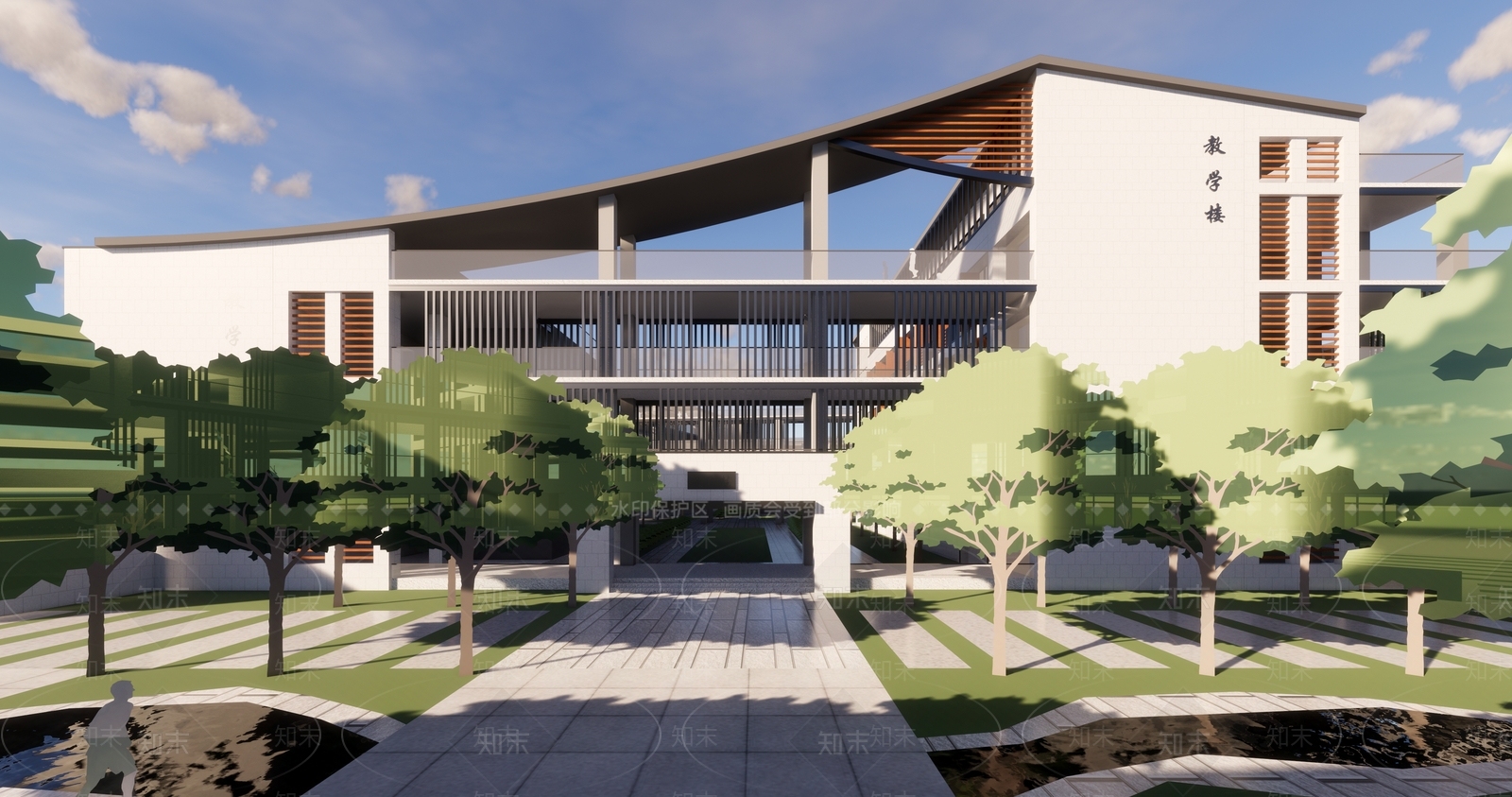 现代新中式学校建筑SU模型下载【ID:1199762735】