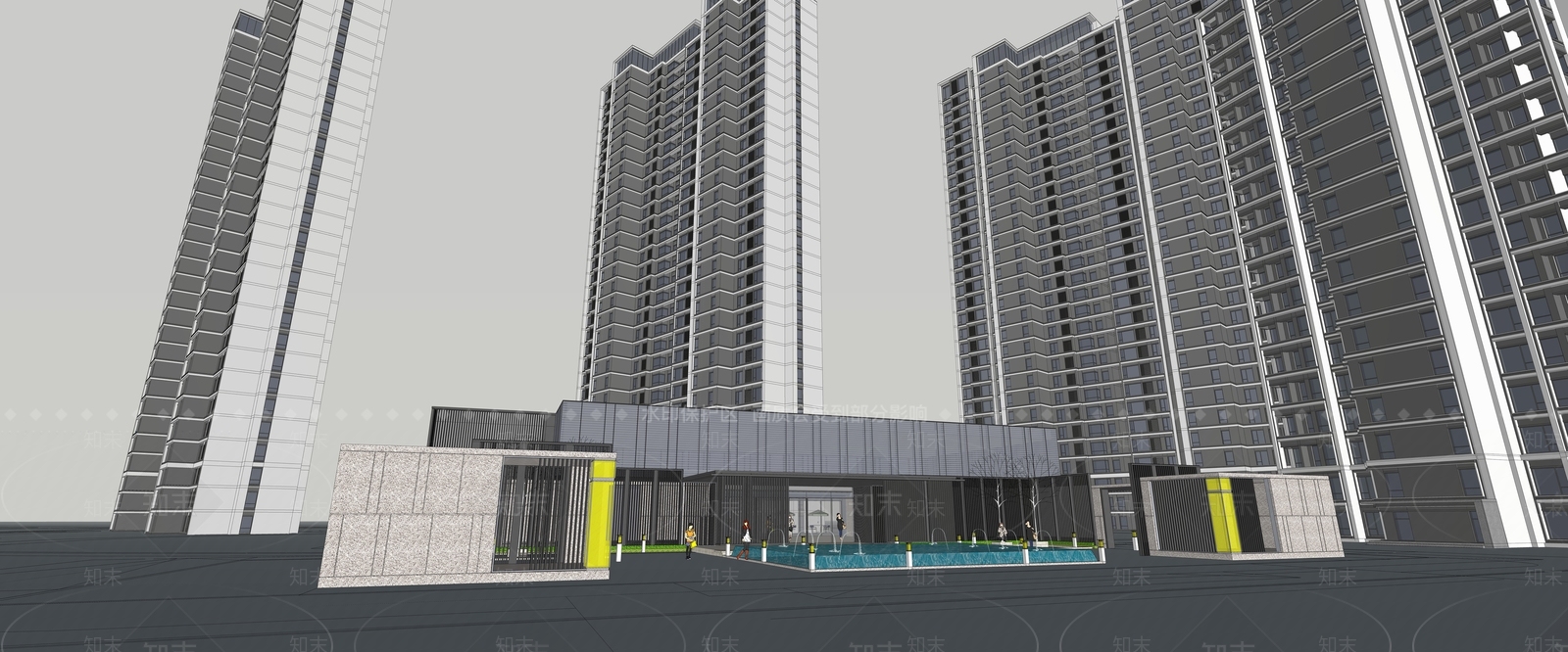 现代高层住宅SU模型下载【ID:1199766376】