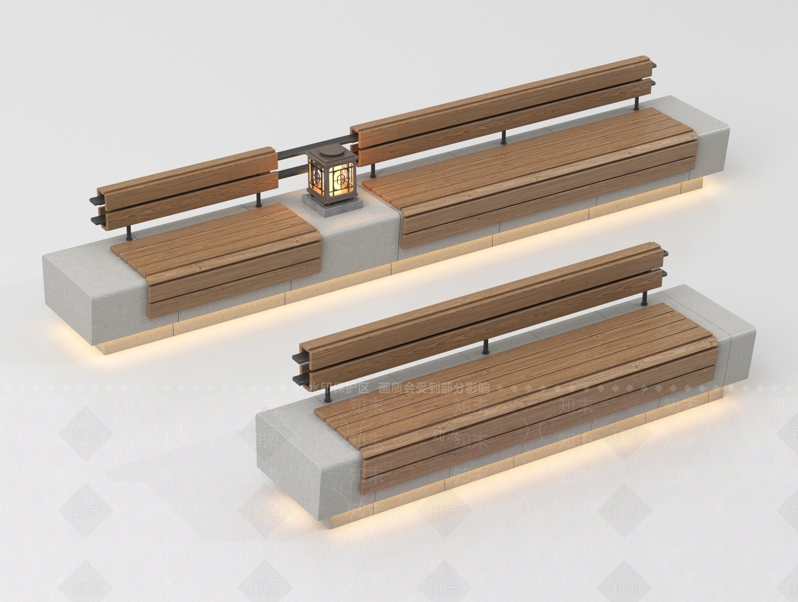 现代景观座椅3D模型渲染效果图