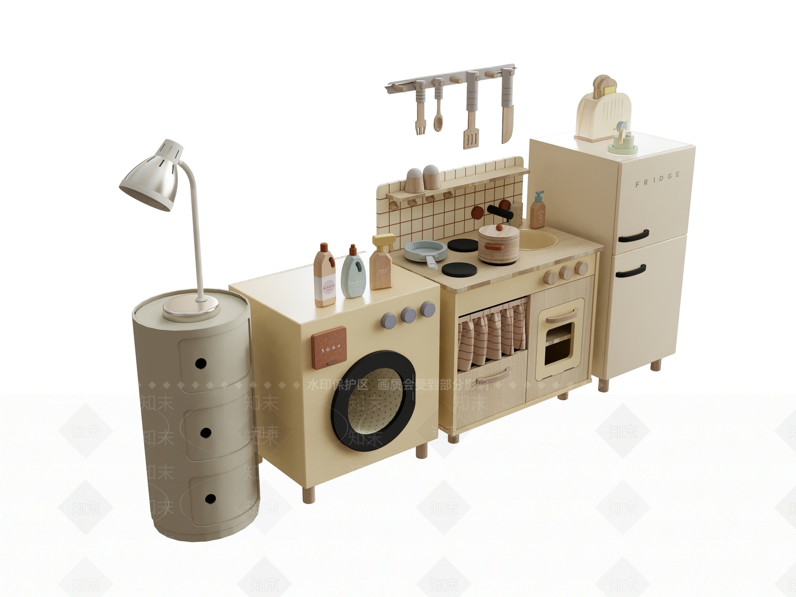 现代原木儿童玩具房SU模型下载【ID:1199790677】