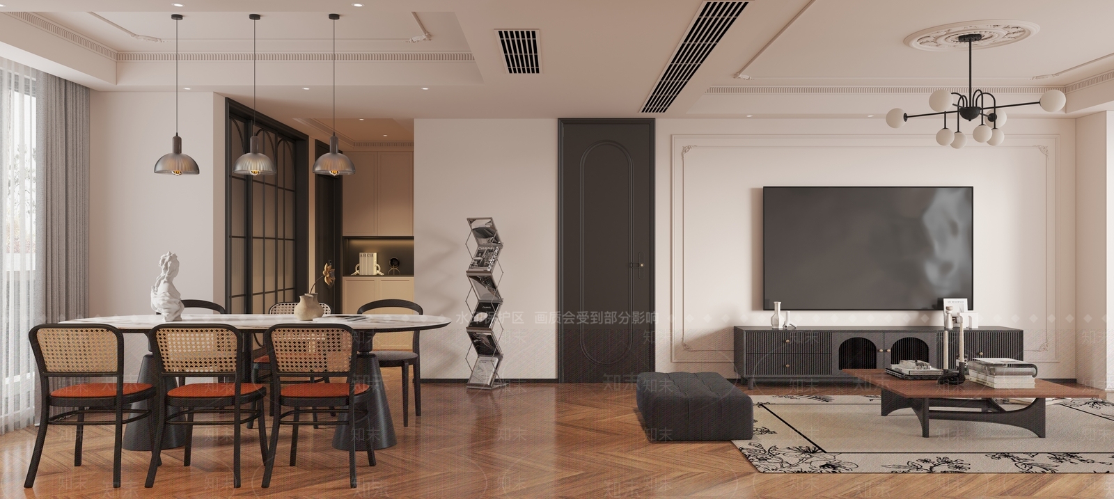 法式奶油家居客厅3D模型下载【ID:1199792480】