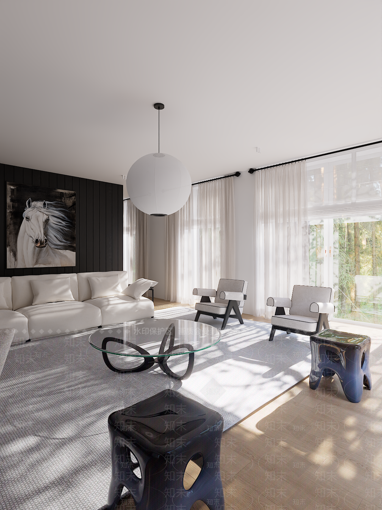 美式侘寂别墅客餐厅3D模型下载【ID:1199795718】