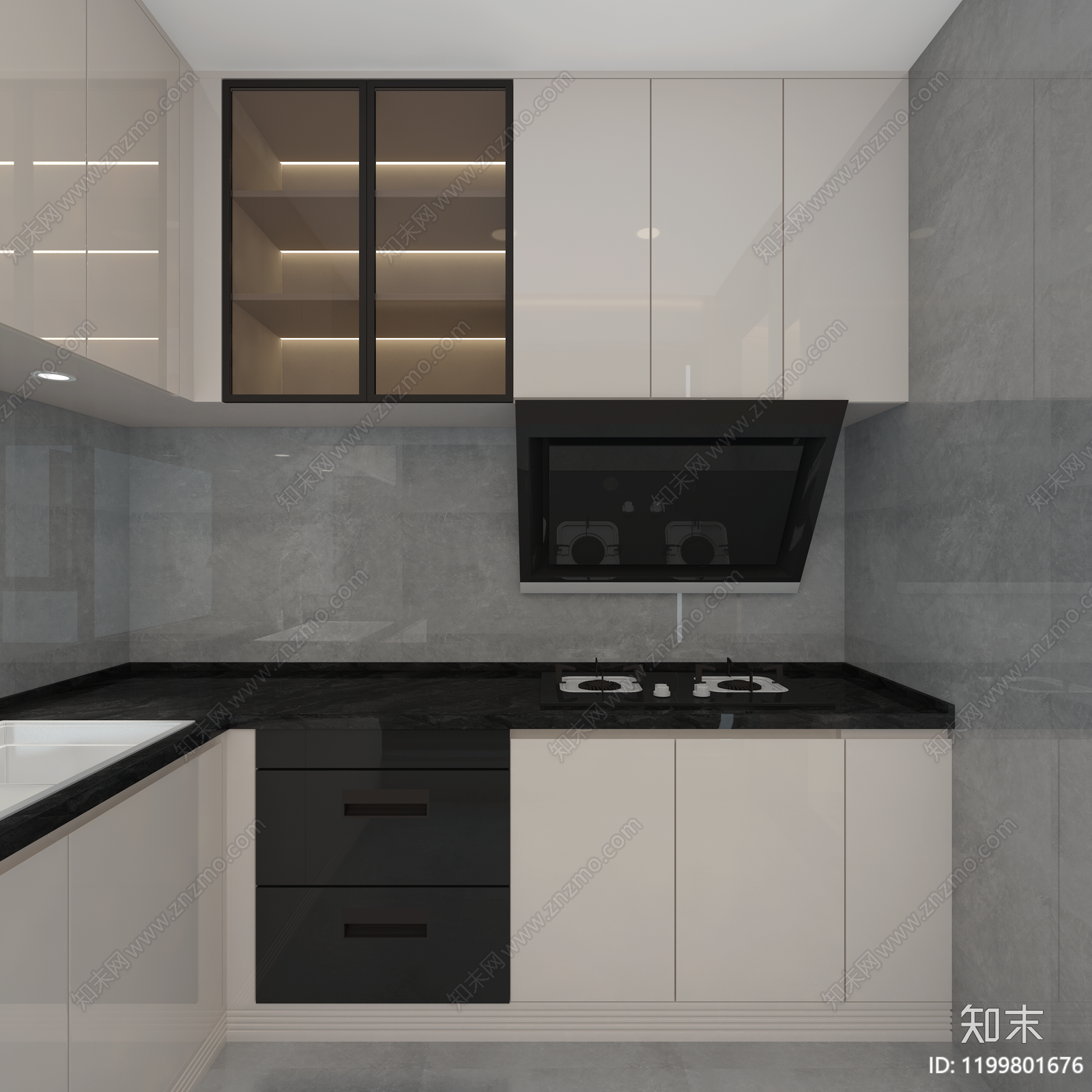 现代厨房cad施工图下载【ID:1199801676】