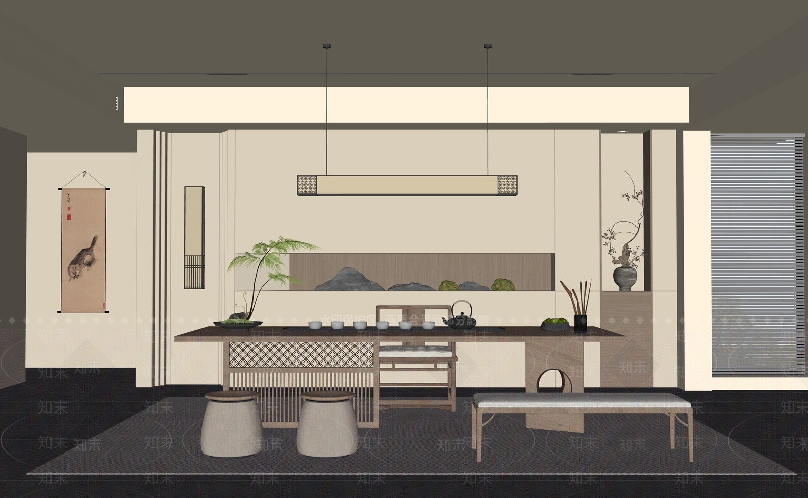 新中式茶室SU模型下载【ID:1199812625】