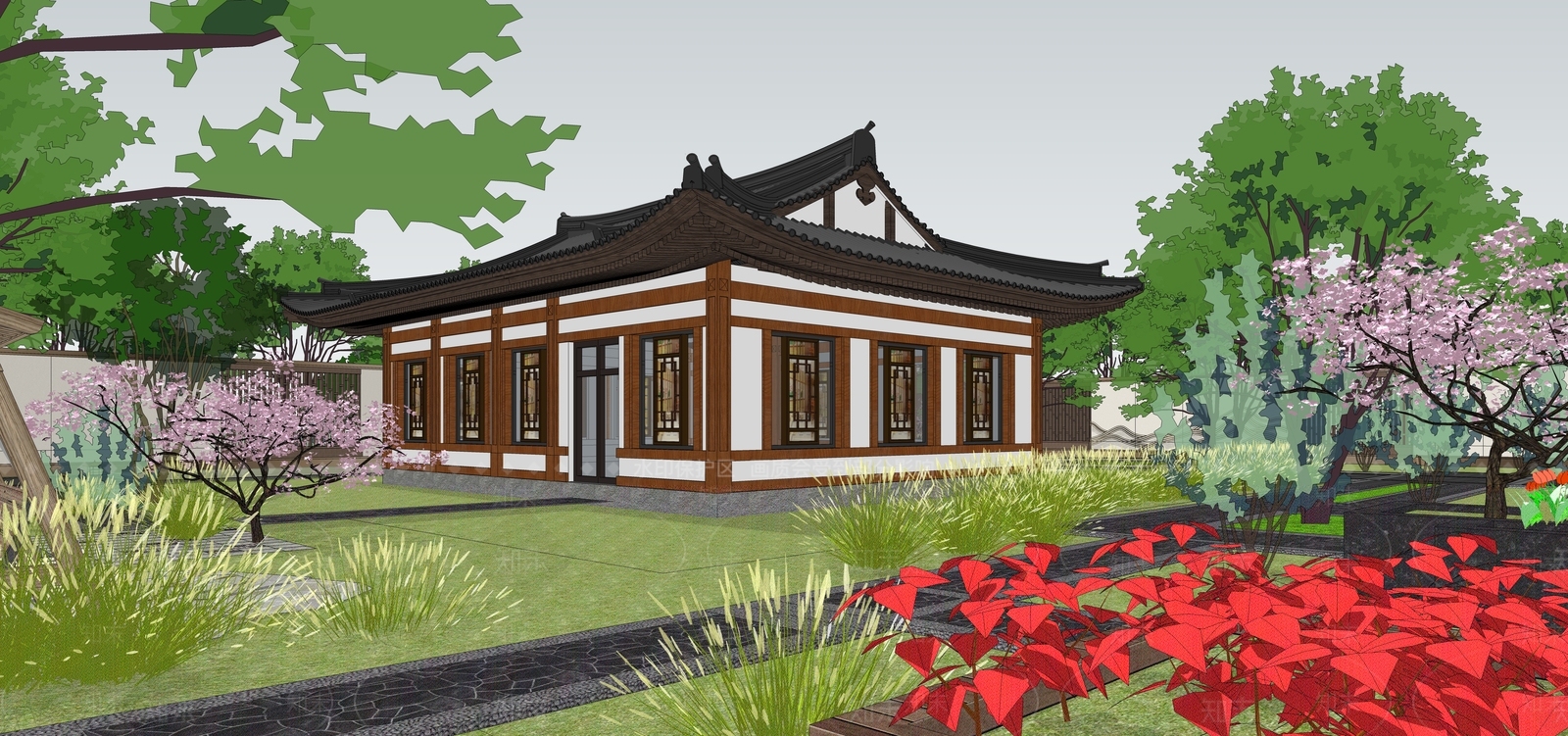 中式现代乡村民房SU模型下载【ID:1199814501】