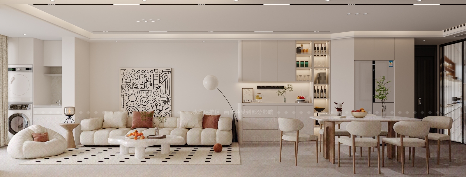 现代奶油家居客厅3D模型下载【ID:1199825107】