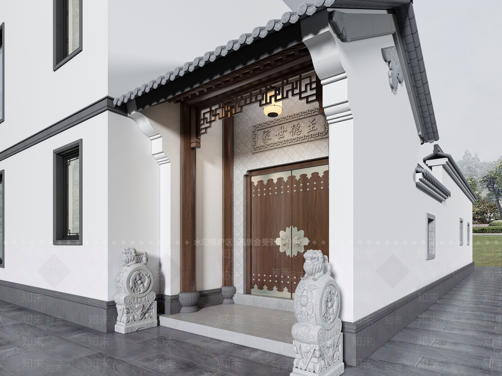 中式新中式别墅外观3D模型下载【ID:1199828827】