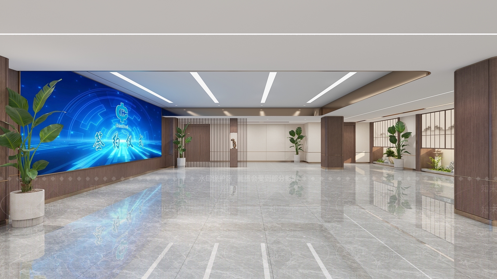 现代新中式办公大厅3D模型下载【ID:1199951968】