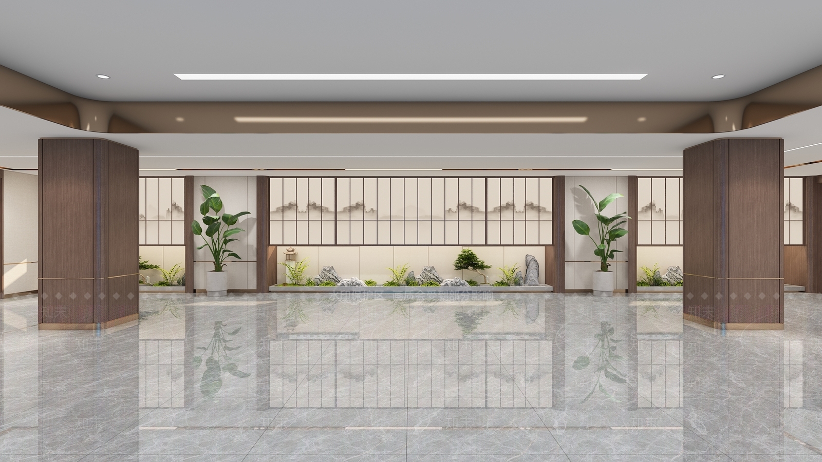 现代新中式办公大厅3D模型下载【ID:1199951968】