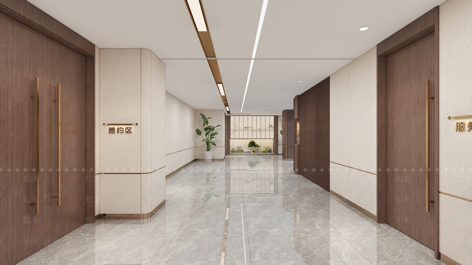 现代新中式办公大厅3D模型下载【ID:1199951968】
