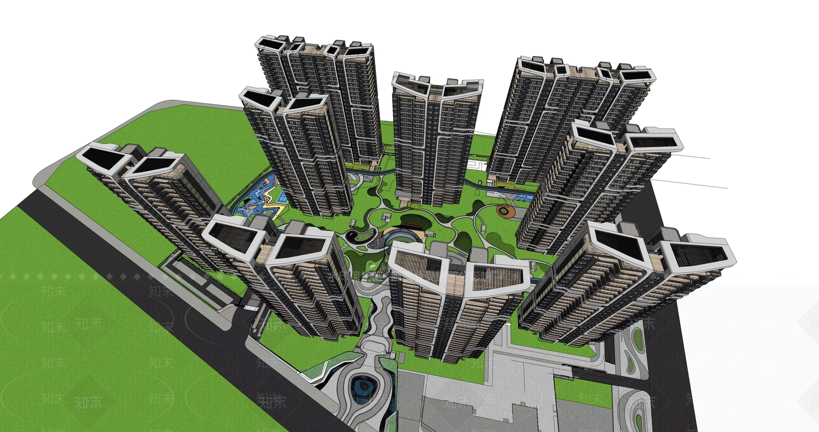 现代高层住宅SU模型下载【ID:1199828966】