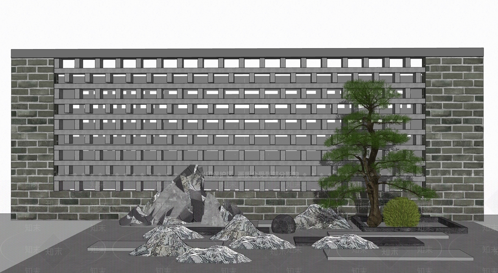 现代新中式景墙SU模型下载【ID:1199829029】