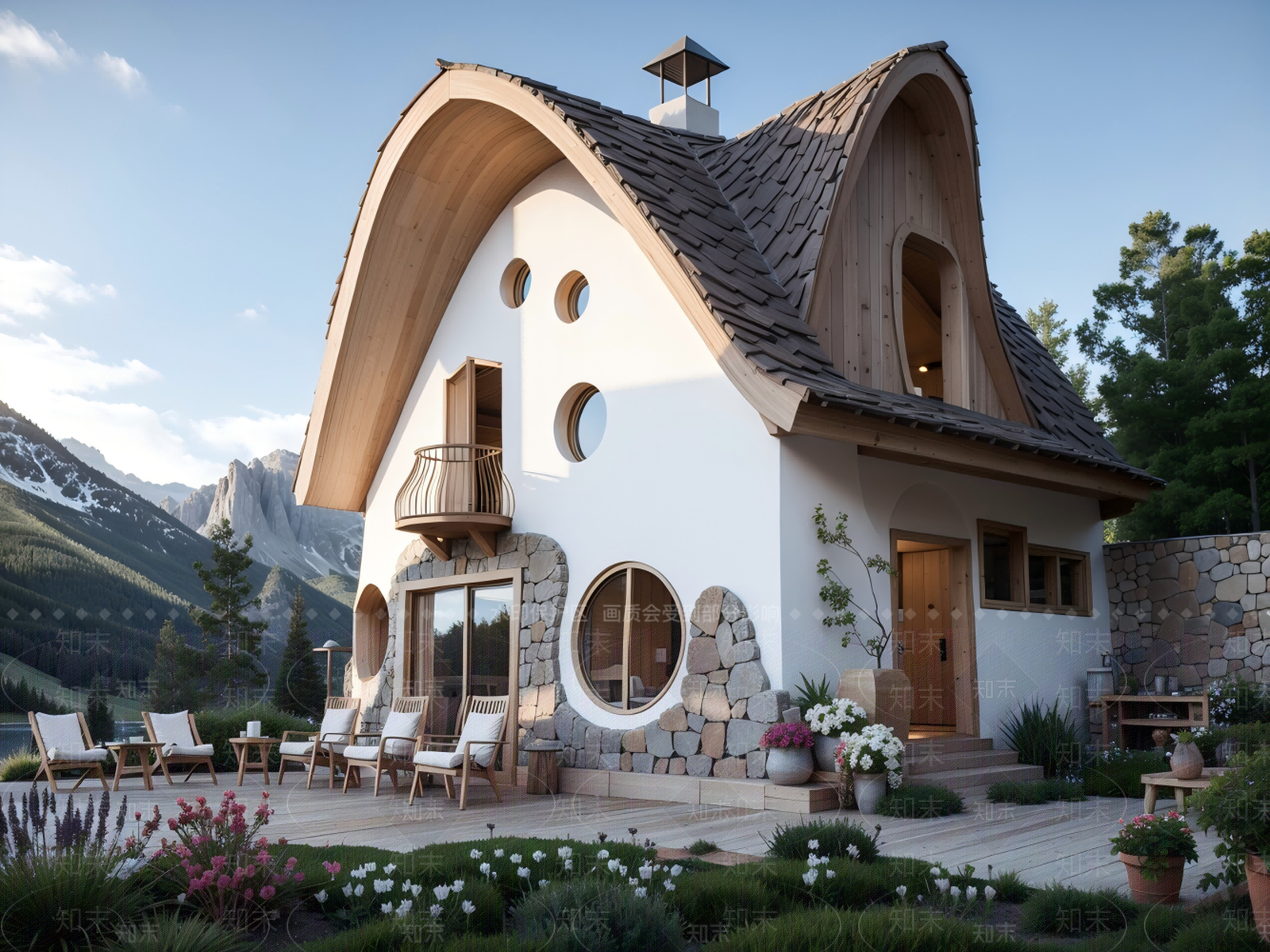 现代原木艺术风格建筑3D模型下载【ID:1199857860】