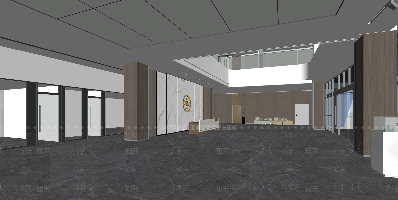 现代新中式办公大堂SU模型下载【ID:1199857479】