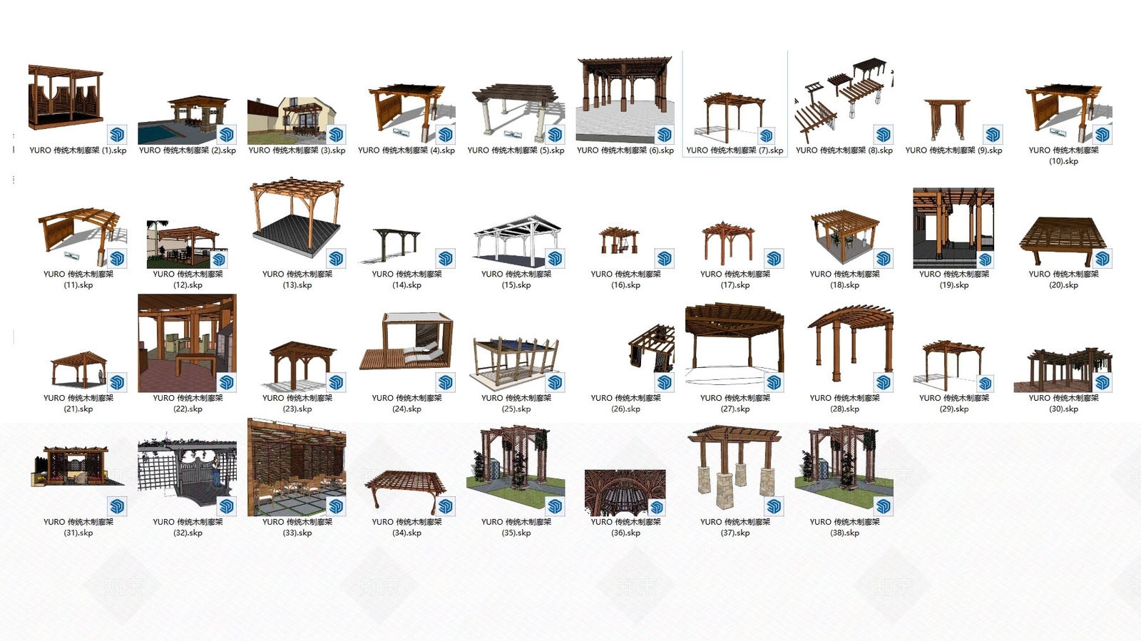 欧式原木廊架SU模型下载【ID:1199861328】
