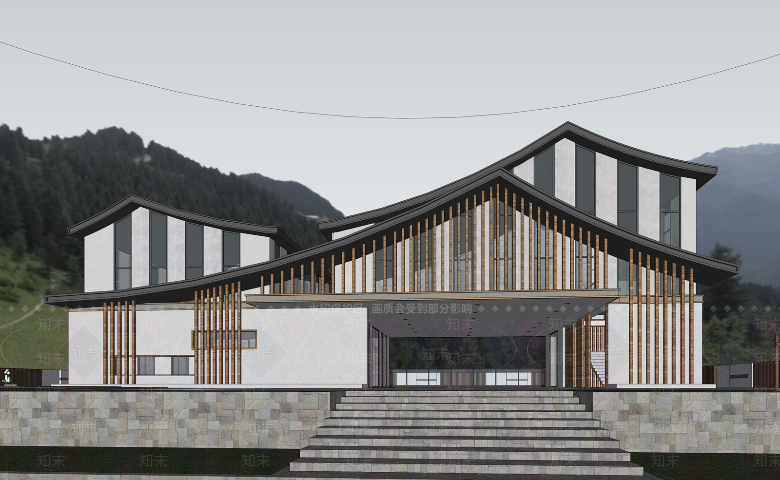 现代民宿建筑SU模型下载【ID:1199861299】
