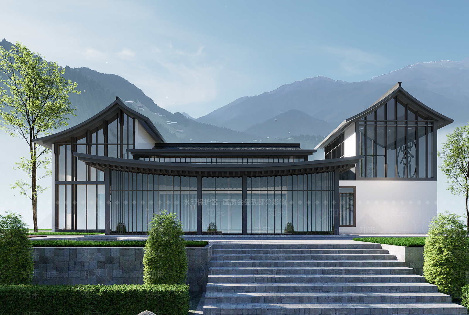 新中式民宿建筑SU模型下载【ID:1199861425】