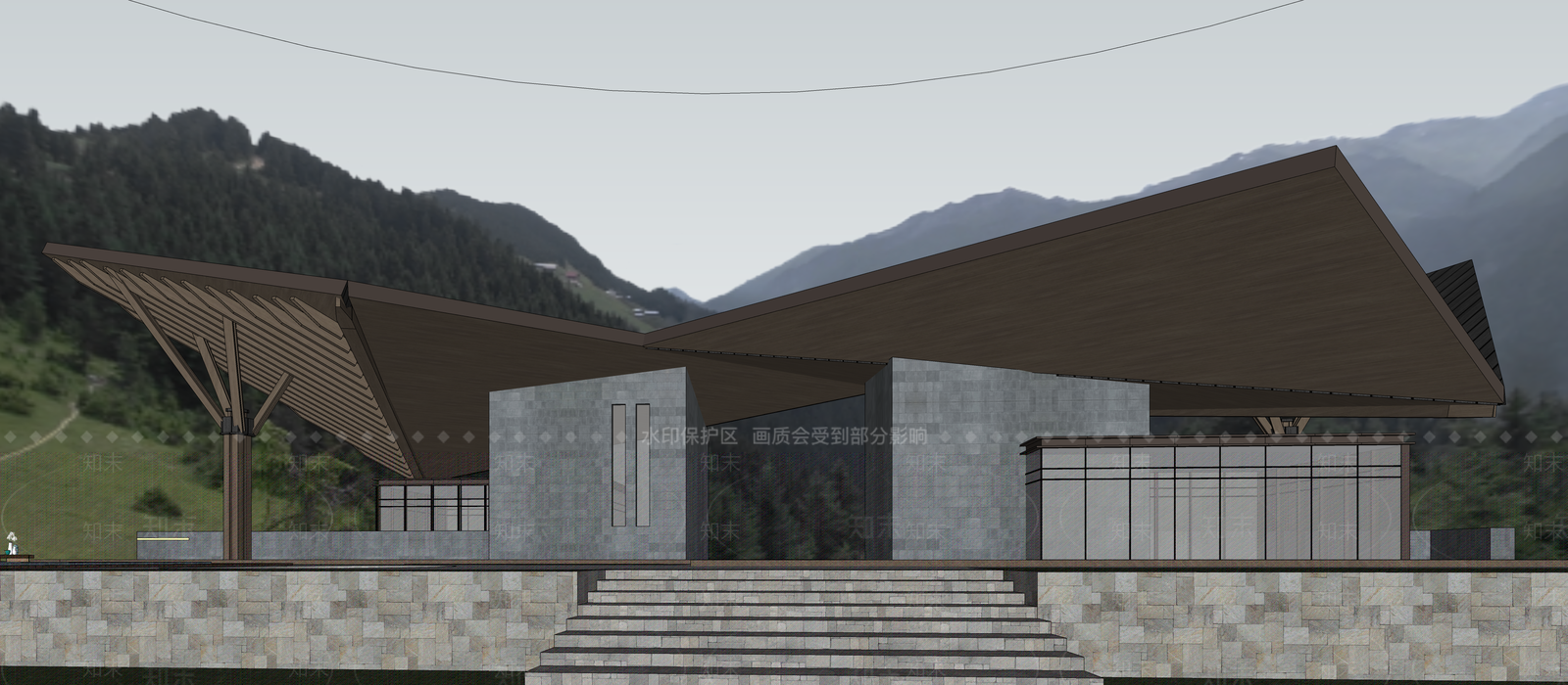 新中式中式游客中心SU模型下载【ID:1199862822】