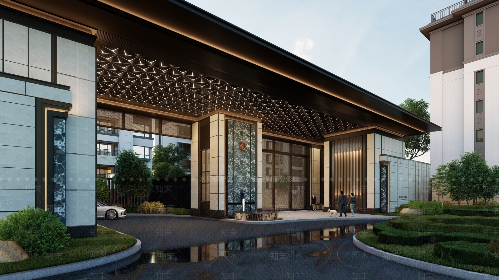 新中式中式小区建筑SU模型下载【ID:1199866366】