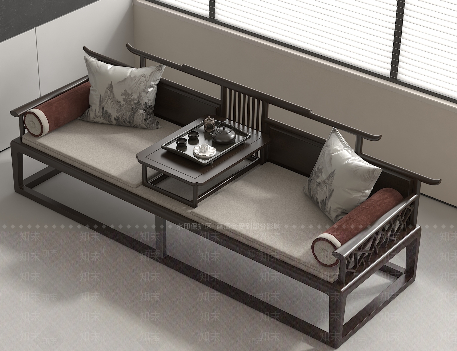 现代中式罗汉床3D模型下载【ID:1199873856】