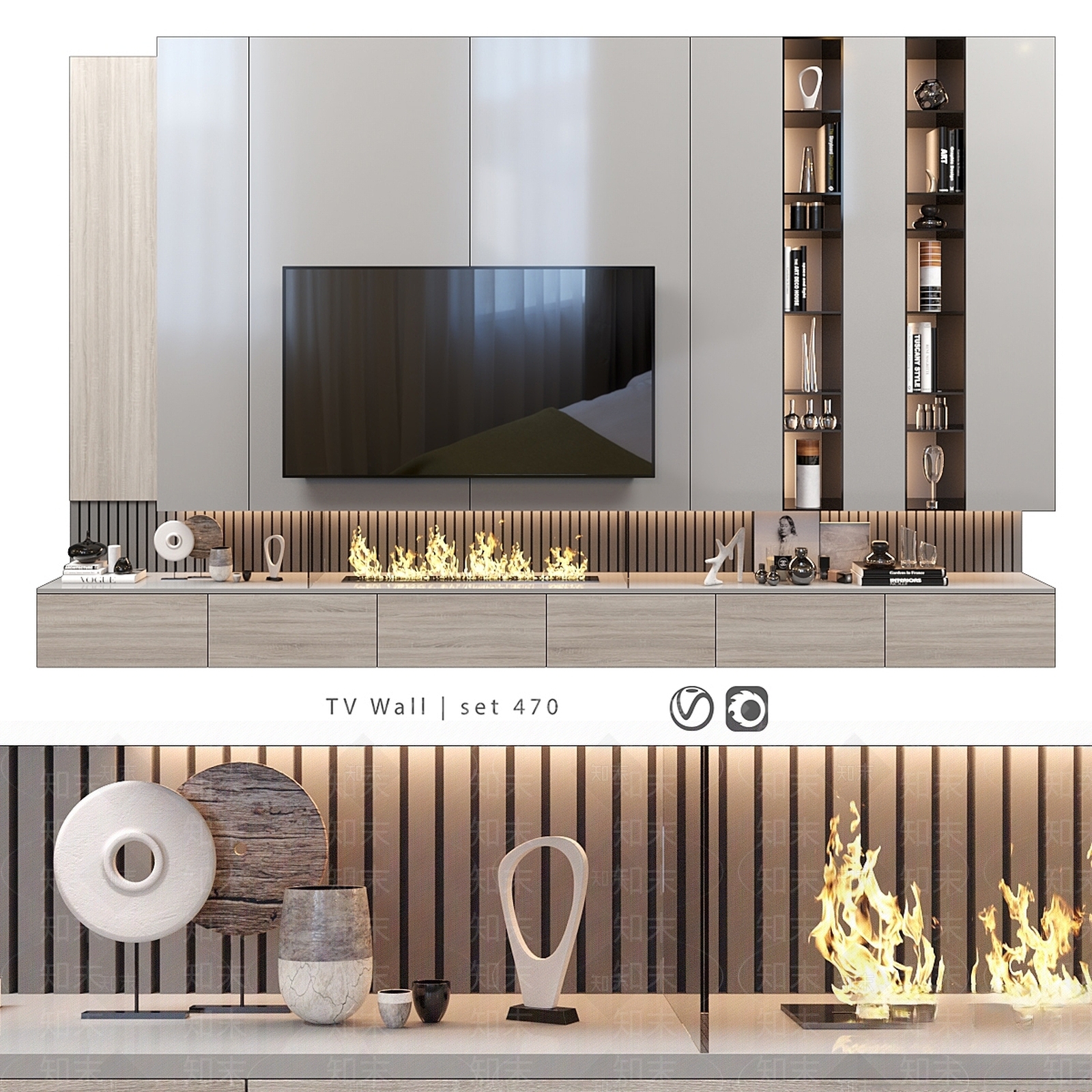 现代电视背景墙3D模型下载【ID:1199994214】
