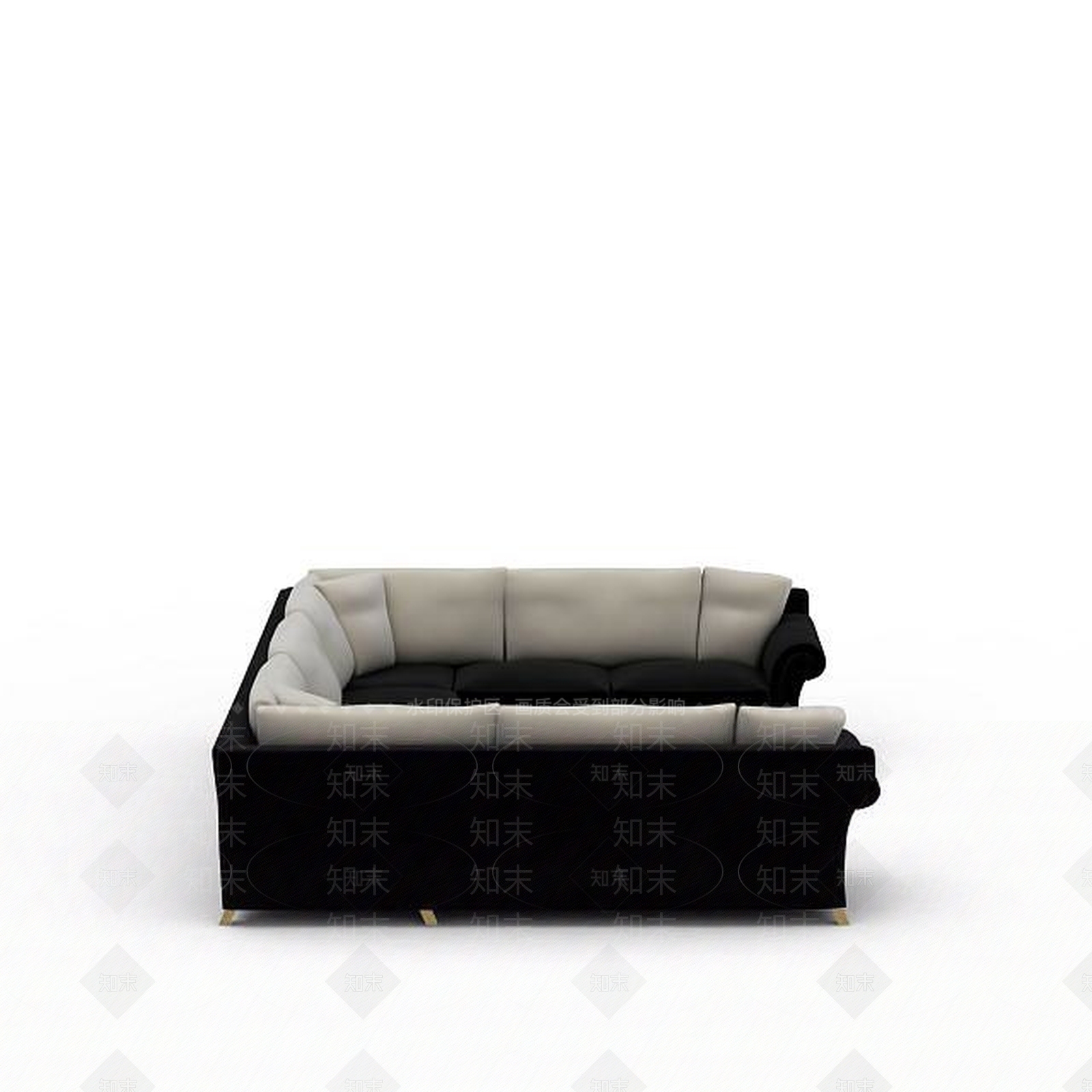 现代大型黑色布艺U型沙发3D模型下载【ID:1199876804】