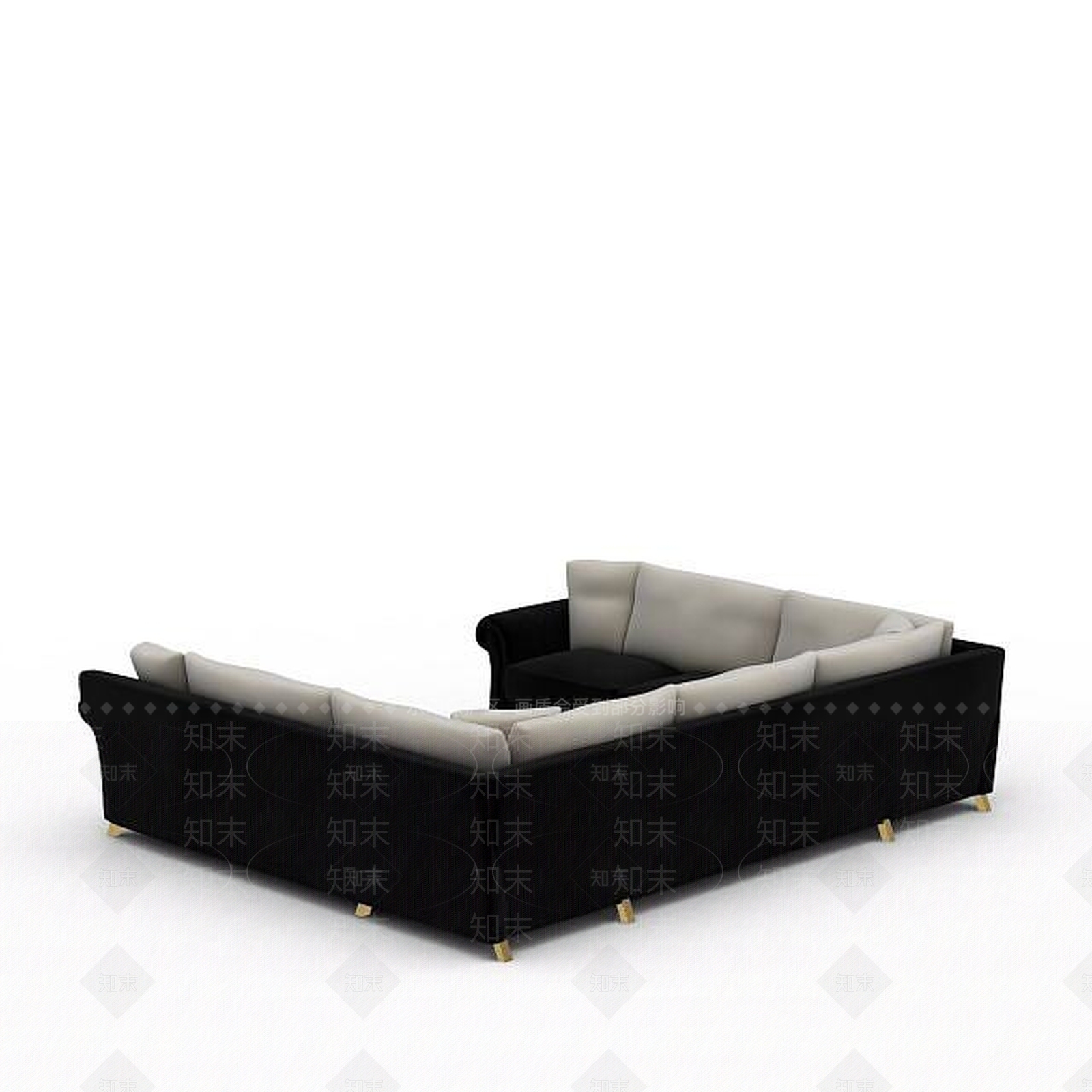 现代大型黑色布艺U型沙发3D模型下载【ID:1199876804】