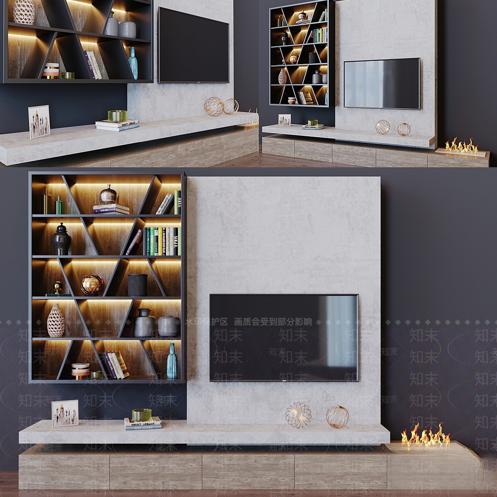 电视背景墙3D模型下载【ID:1199882401】