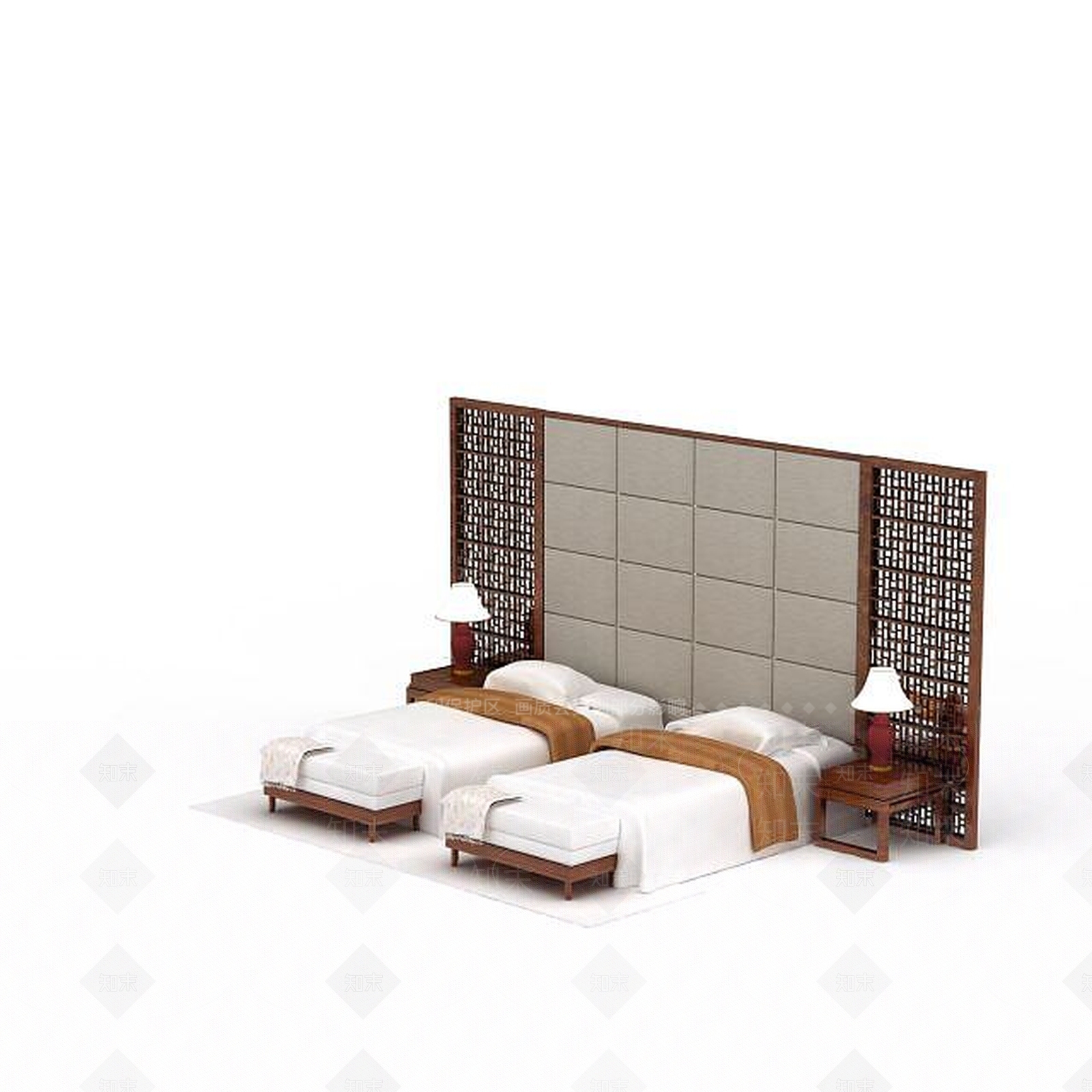 现代酒店套间单人床3D模型下载【ID:1199885212】