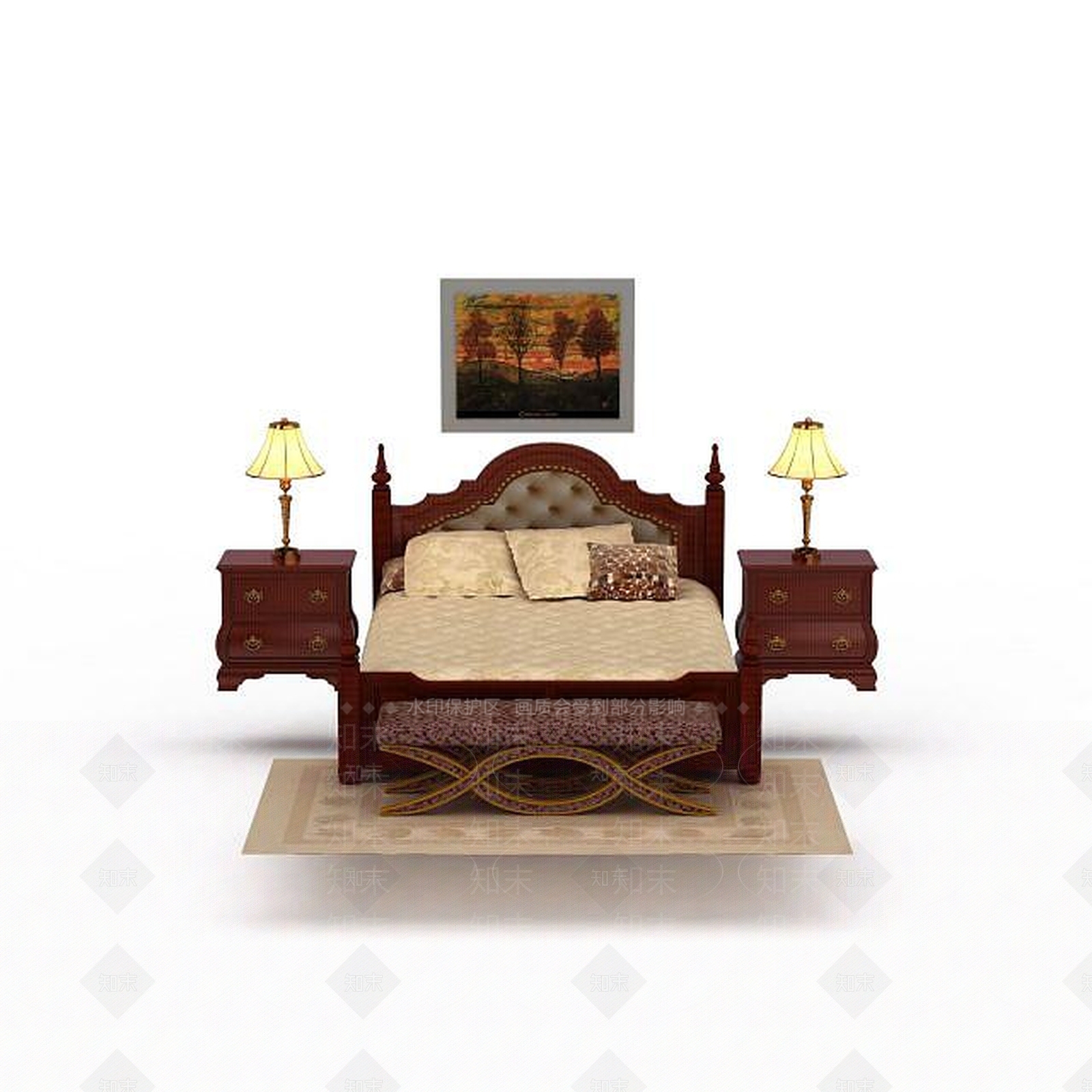 欧式古典欧式实木双人床家具3D模型下载【ID:1199887295】