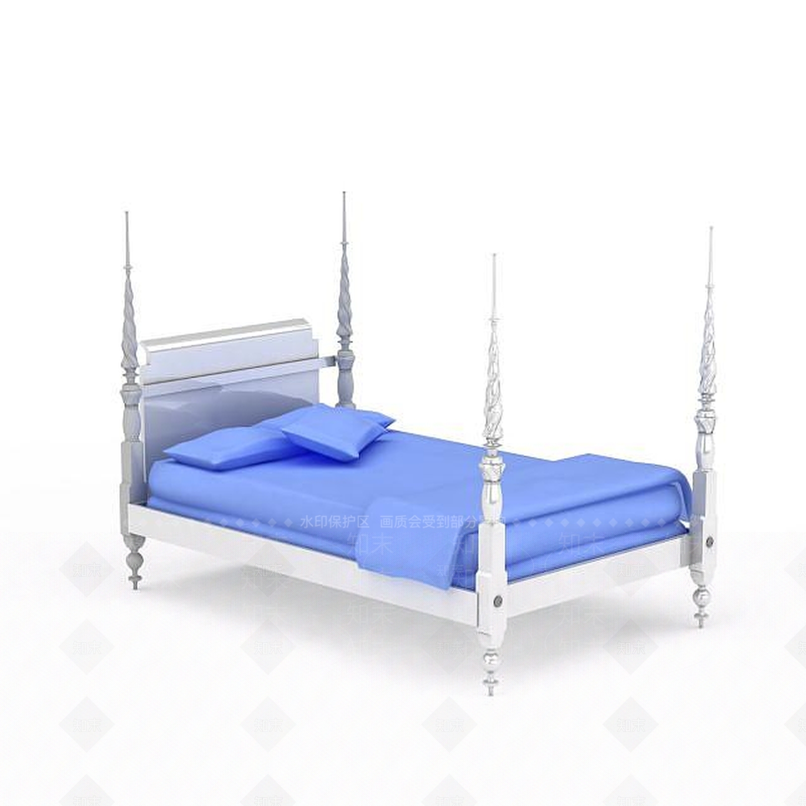 现代白色欧式单人床3D模型下载【ID:1199887695】