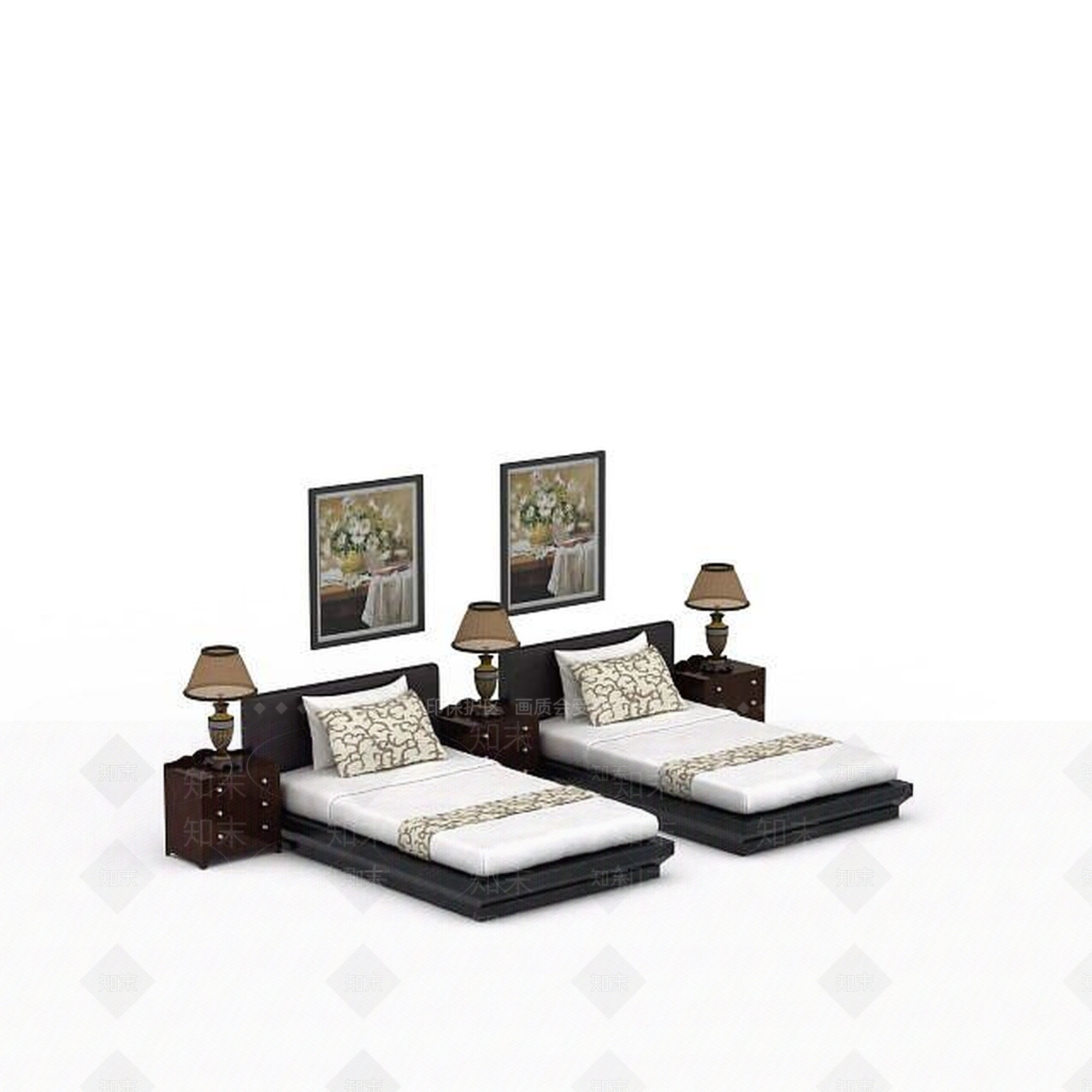 现代豪华酒店单人床3D模型下载【ID:1199887751】