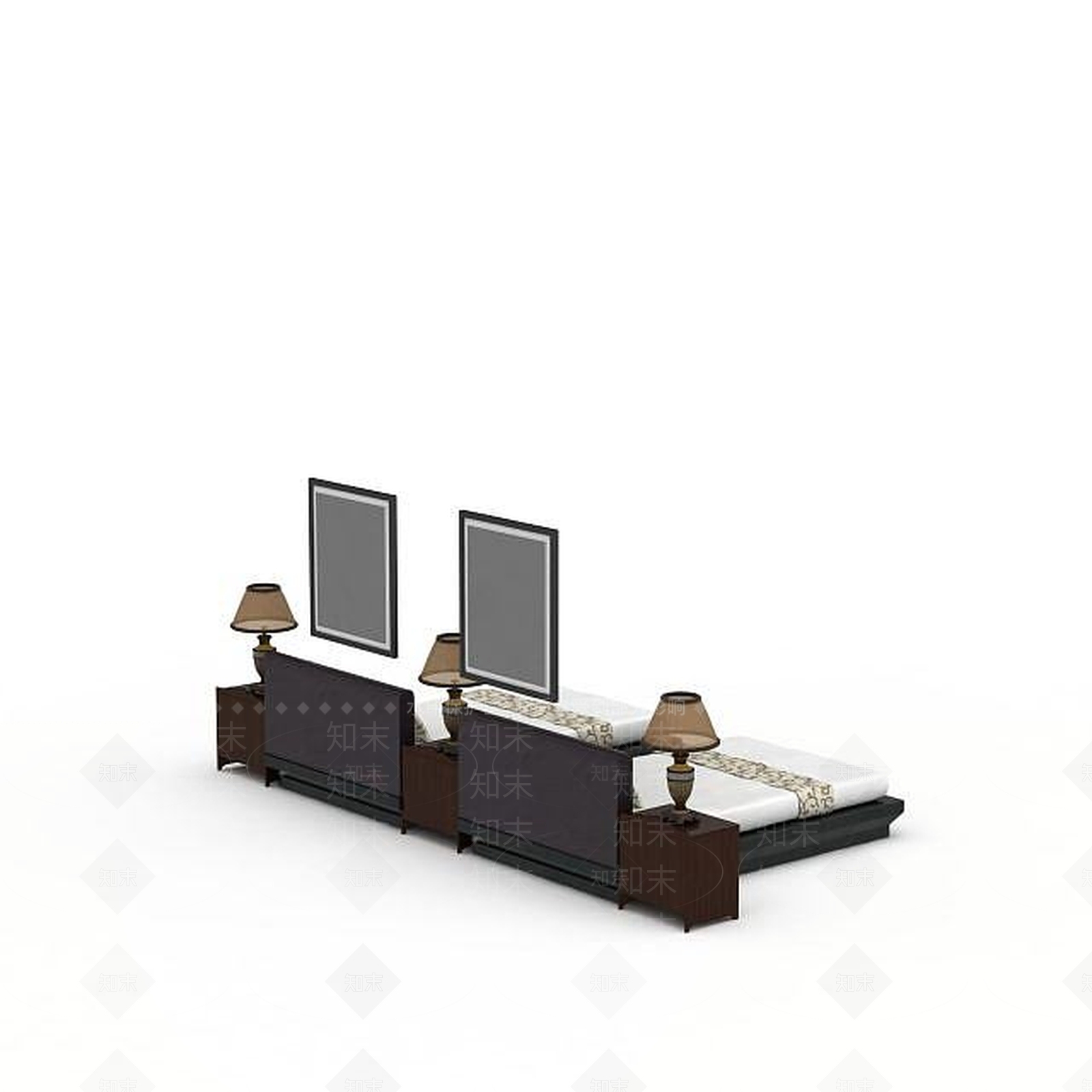 现代豪华酒店单人床3D模型下载【ID:1199887751】