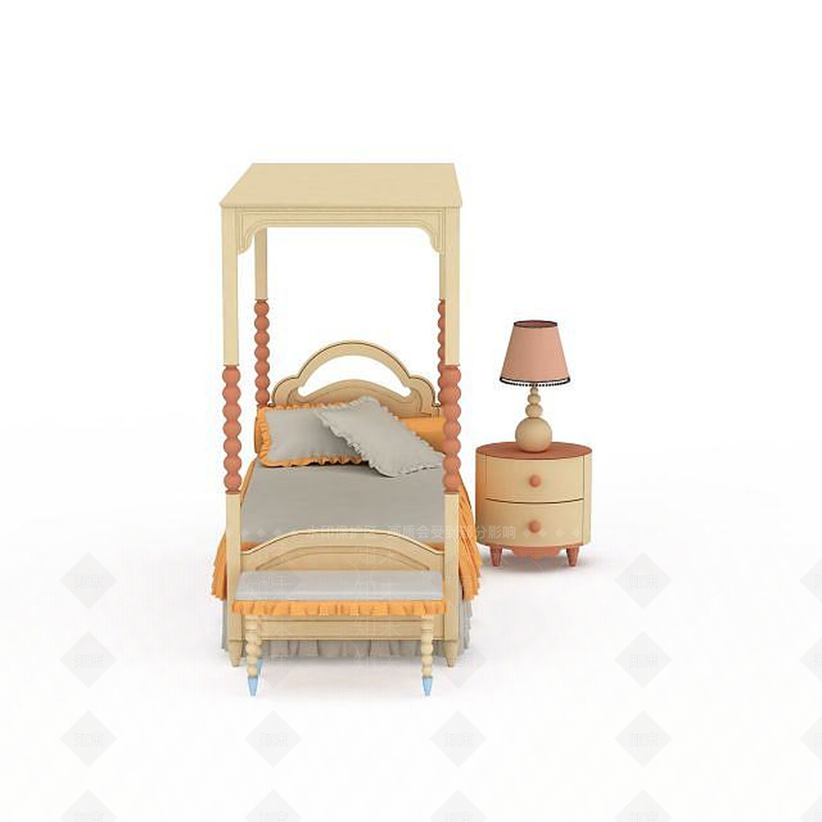 现代实木单人公主床3D模型下载【ID:1199887814】