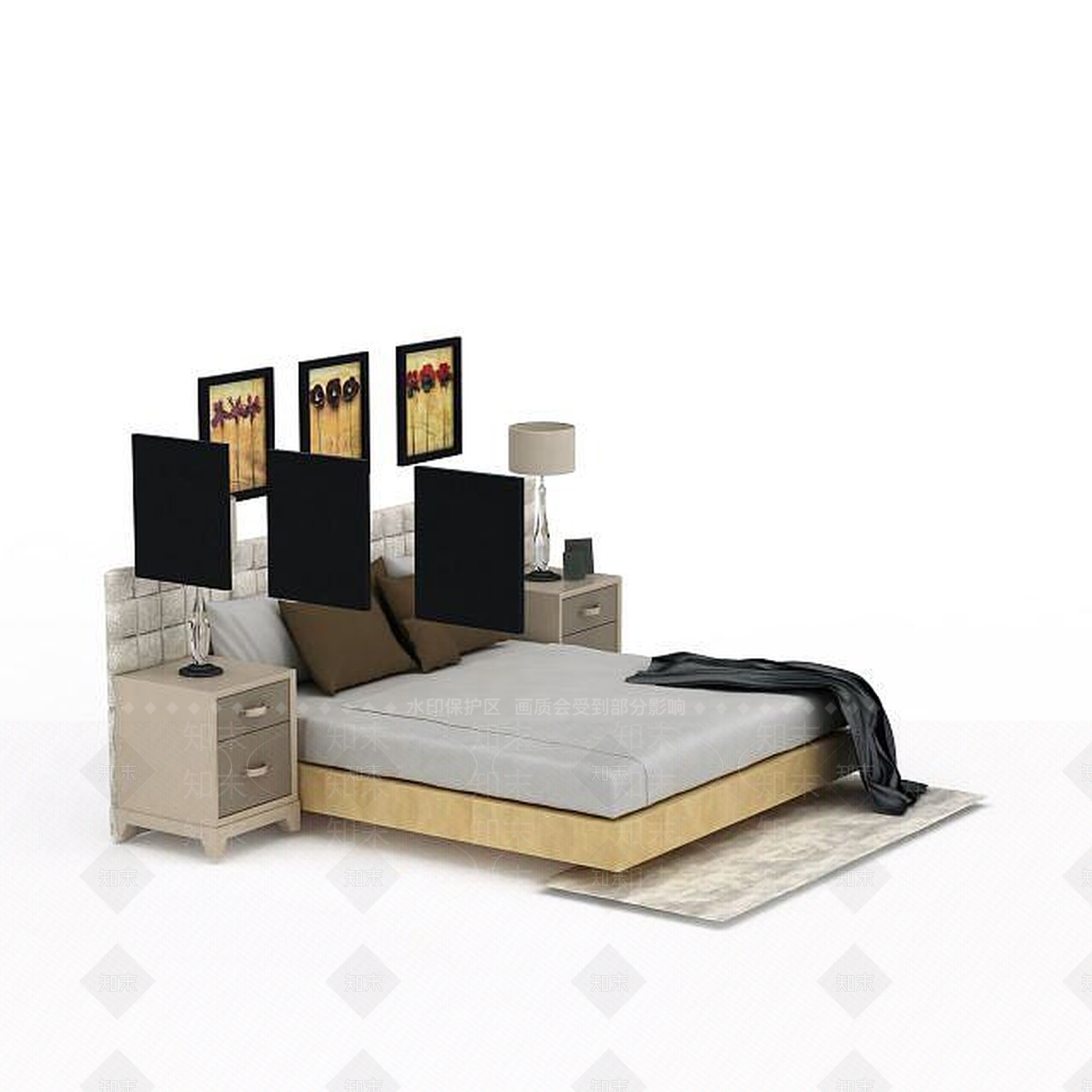 现代卧室家具双人床组合3D模型下载【ID:1199889407】