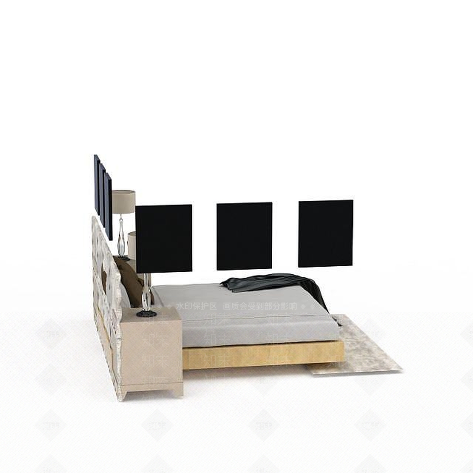 现代卧室家具双人床组合3D模型下载【ID:1199889407】