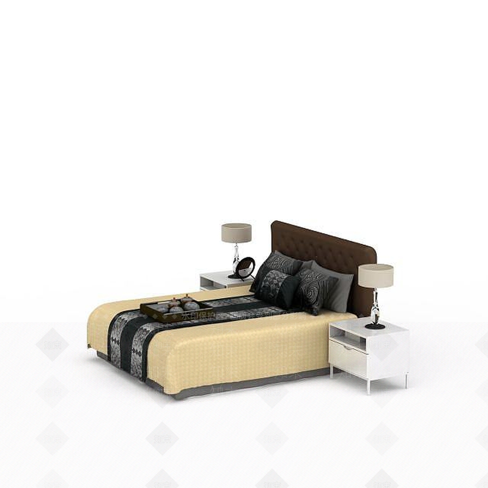现代双人床3D模型下载【ID:1199889680】