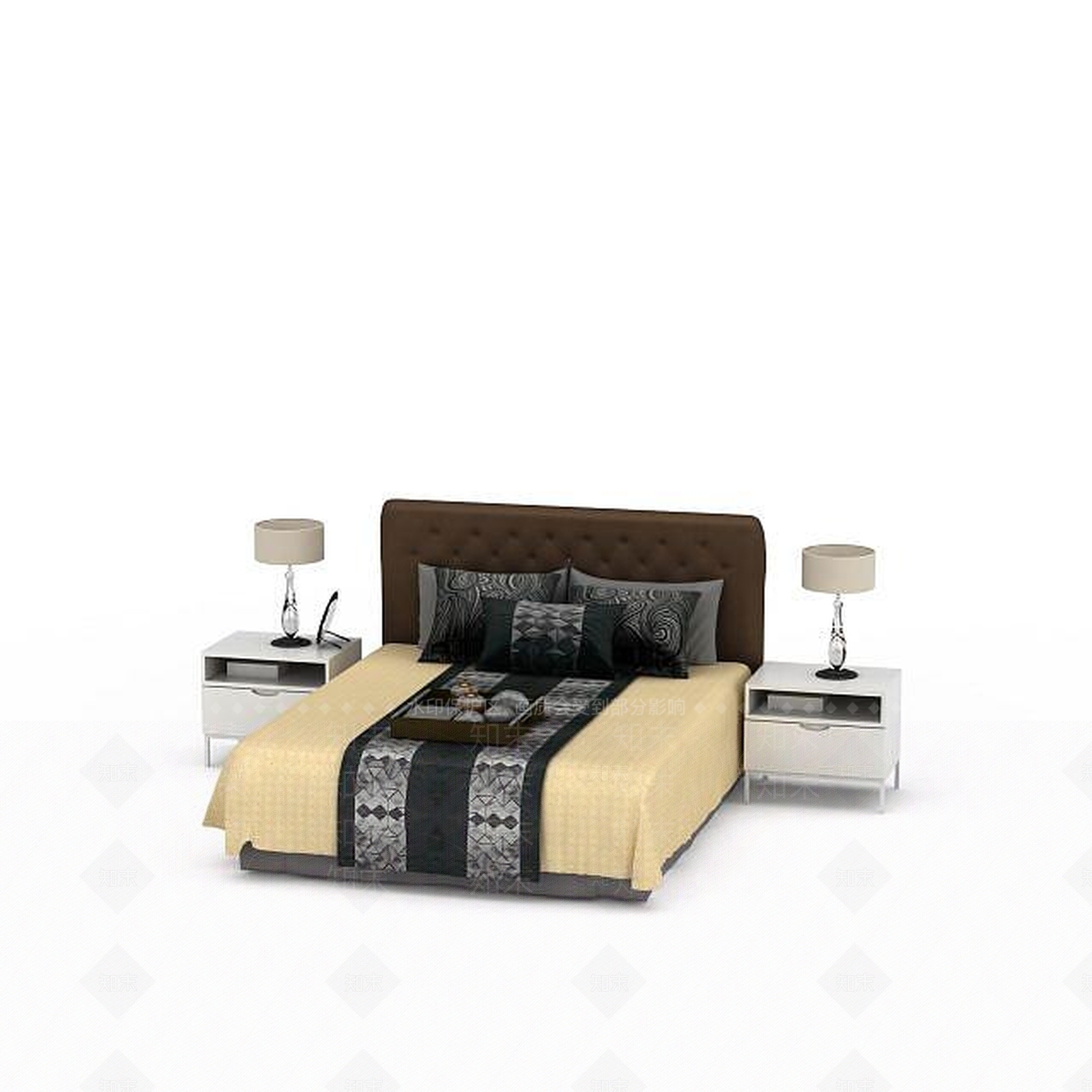 现代双人床3D模型下载【ID:1199889680】