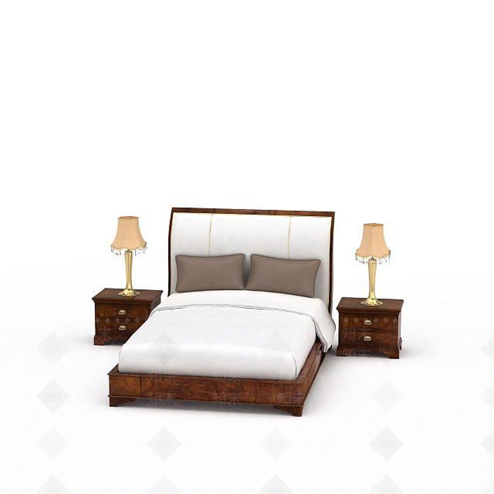 美式双人床具组合3D模型下载【ID:1199889735】