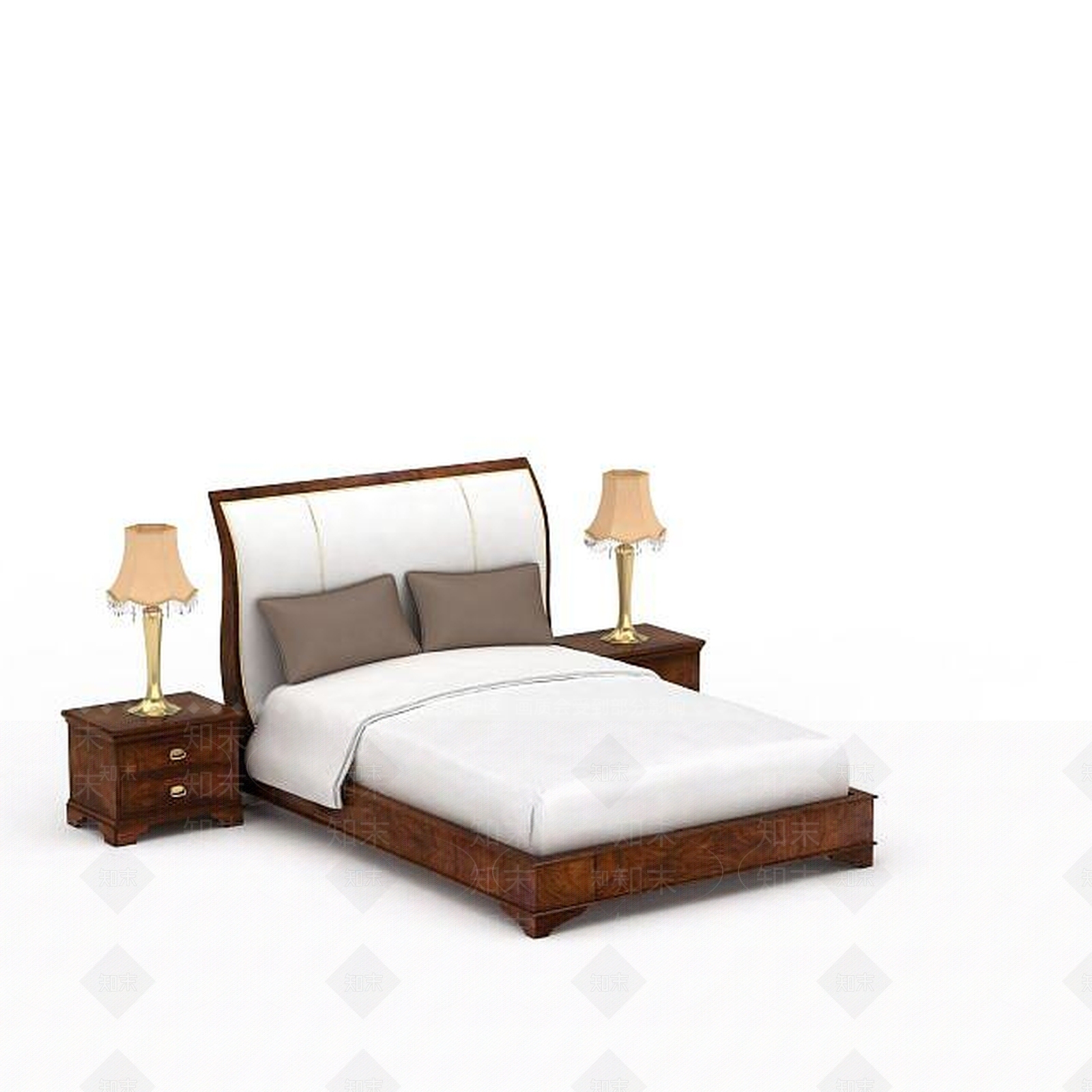 美式双人床具组合3D模型下载【ID:1199889735】