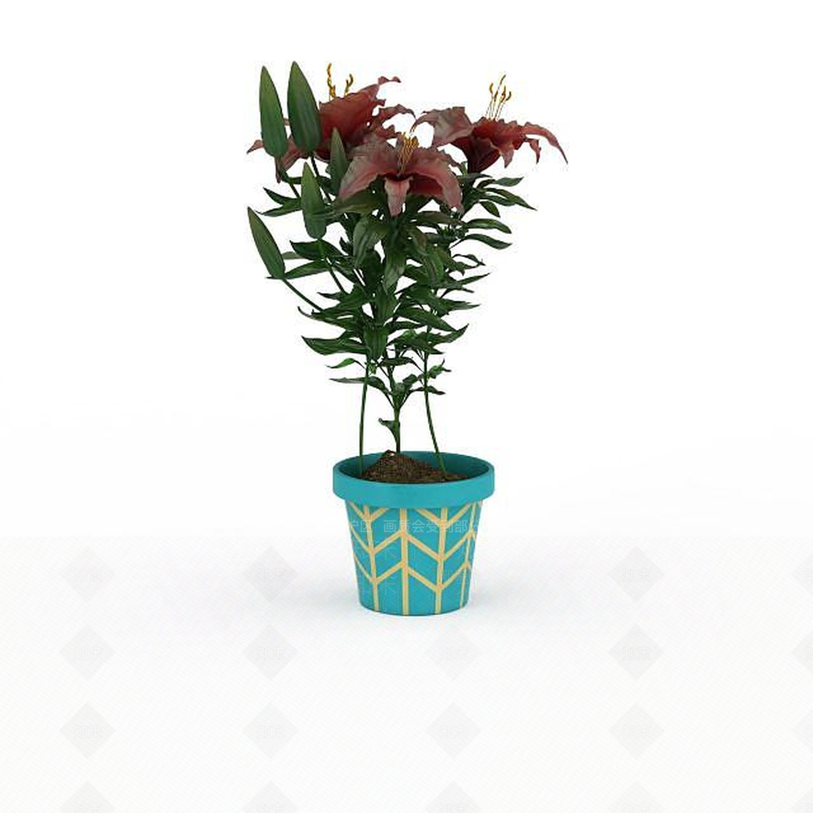 现代红色百合花盆栽3D模型下载【ID:1199890525】