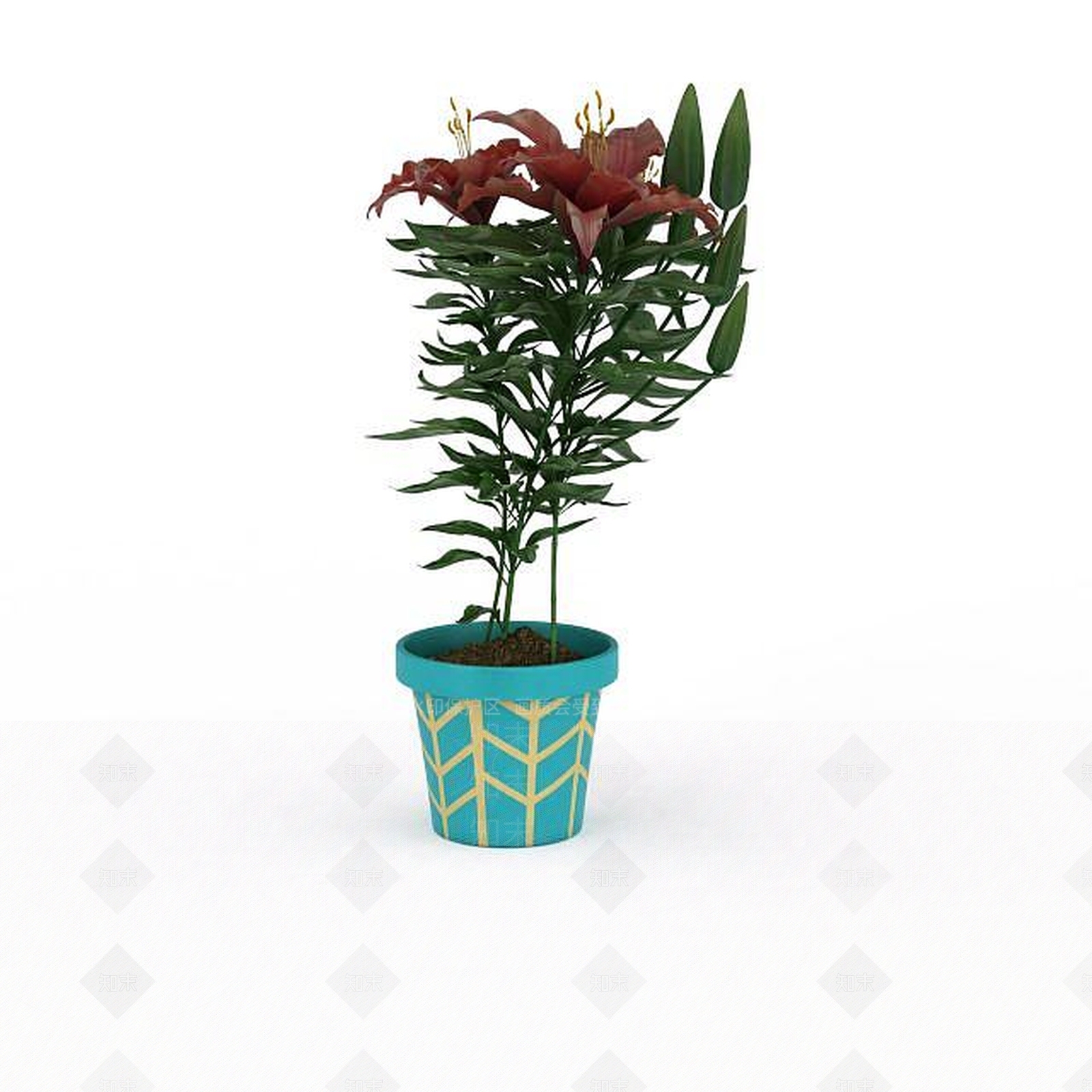 现代红色百合花盆栽3D模型下载【ID:1199890525】