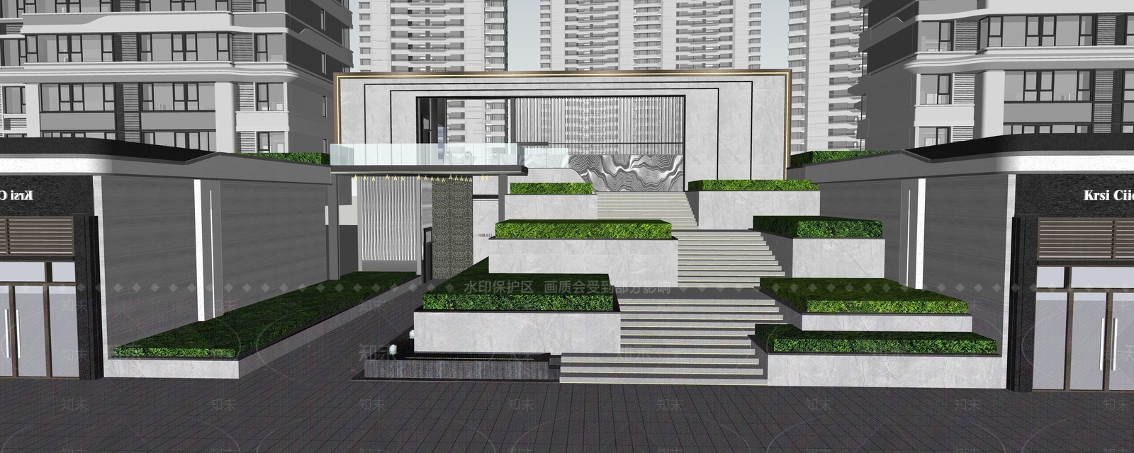 现代台阶景观SU模型下载【ID:1199890794】