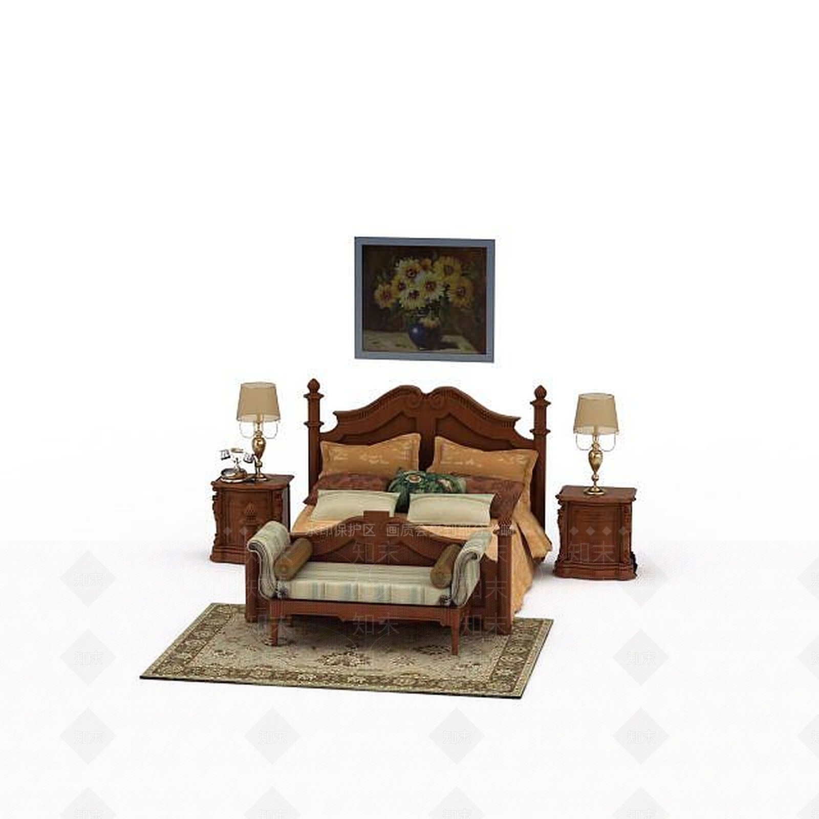 欧式古典欧式实木双人床3D模型下载【ID:1199891059】