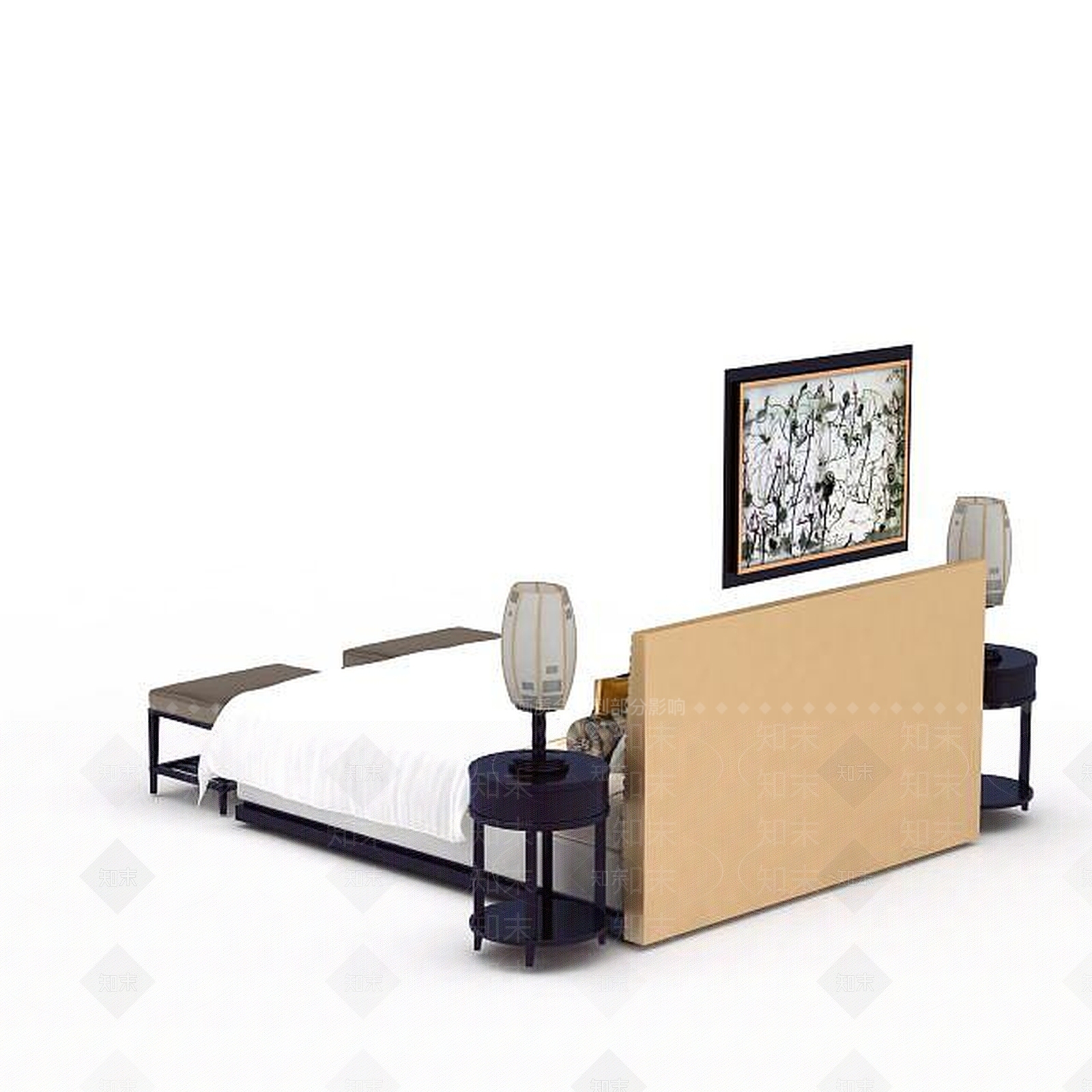 现代简约双人床品3D模型下载【ID:1199891143】