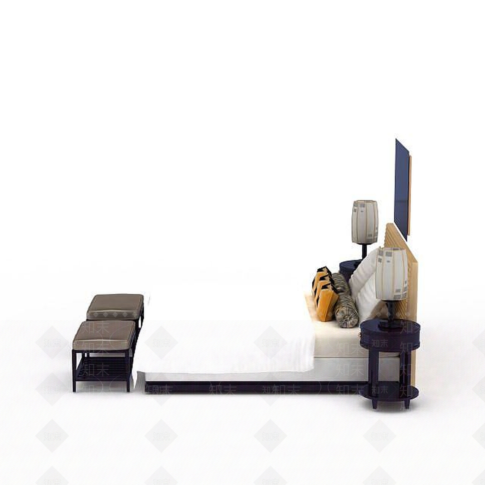 现代简约双人床品3D模型下载【ID:1199891143】