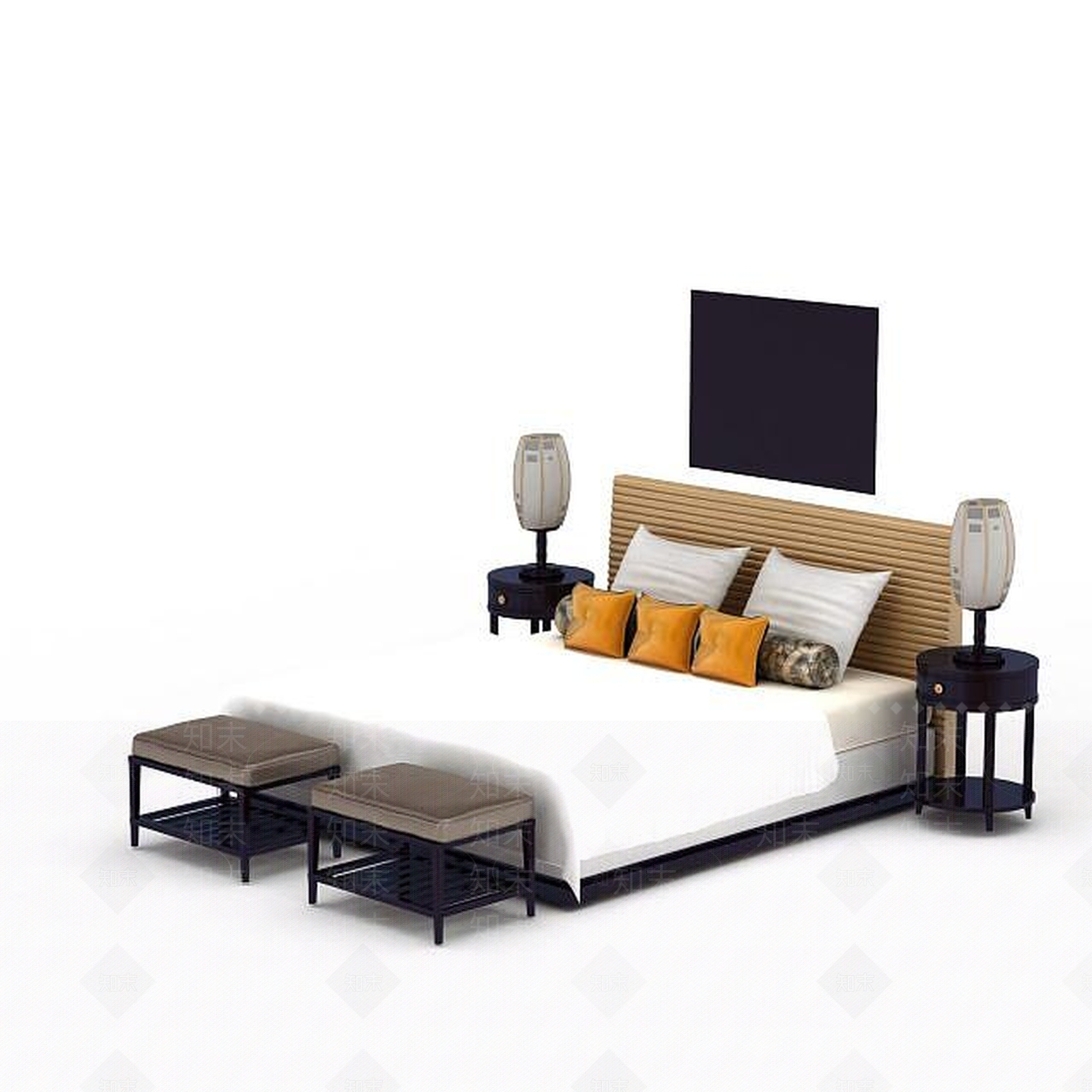 现代简约双人床品3D模型下载【ID:1199891143】