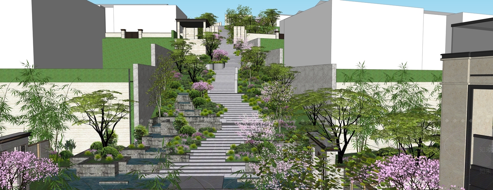 现代台阶景观SU模型下载【ID:1199891512】
