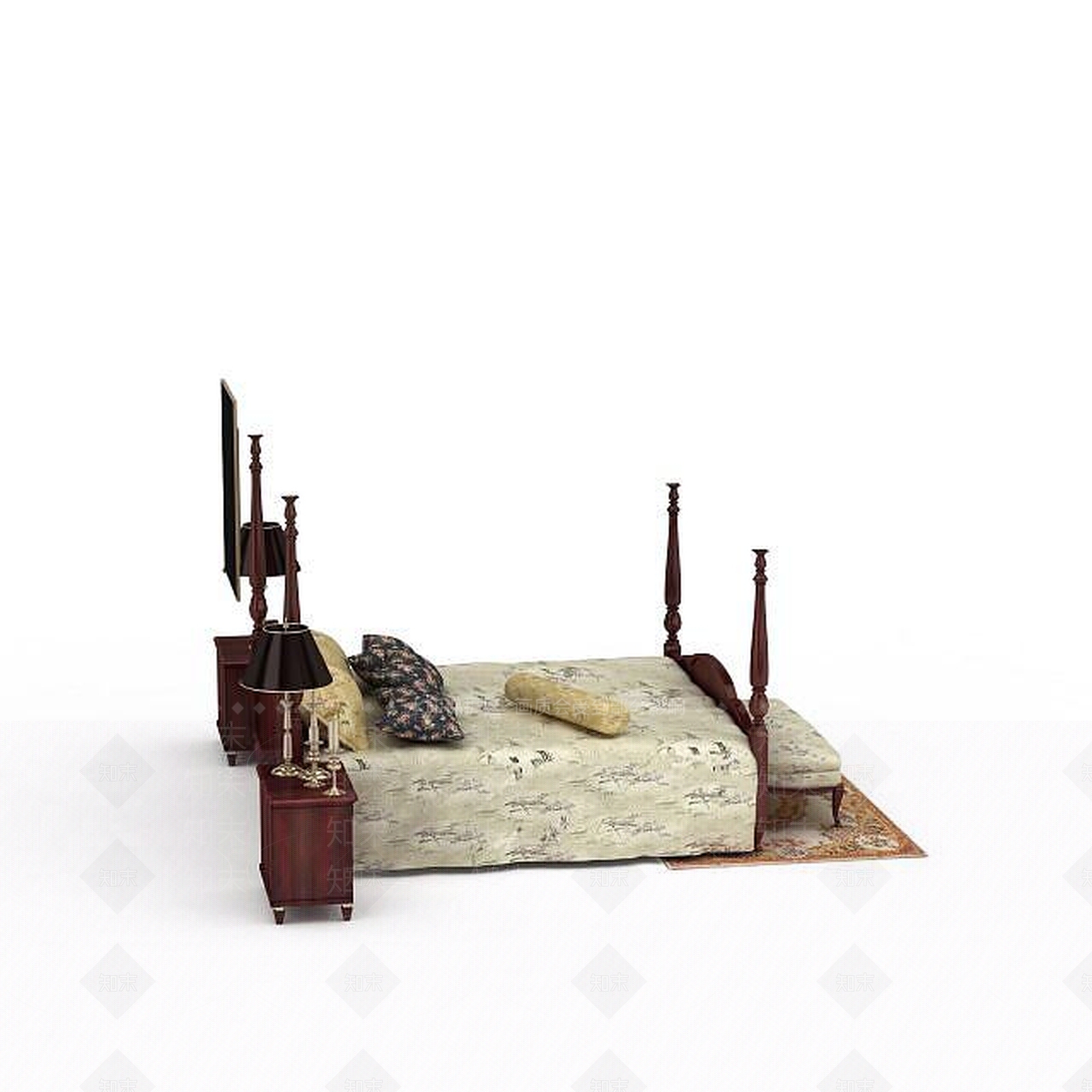 欧式古典欧式实木双人床具3D模型下载【ID:1199892839】