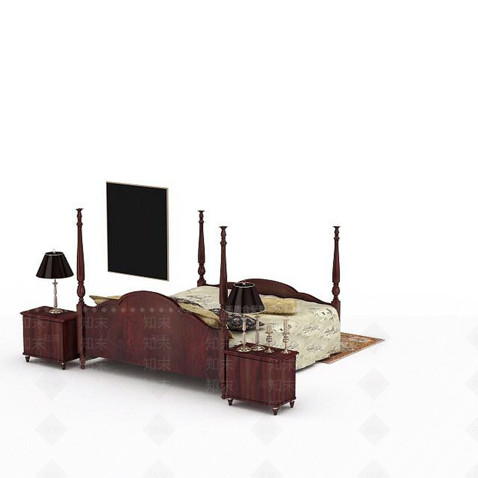 欧式古典欧式实木双人床具3D模型下载【ID:1199892839】